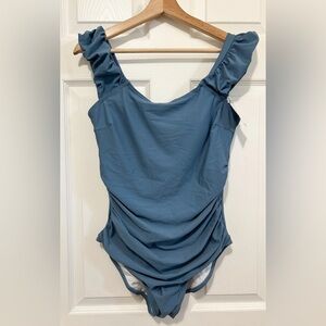 EOMENIE Swim Women Large Blue One Piece Swimsuit Push Up Tummy Control Suit